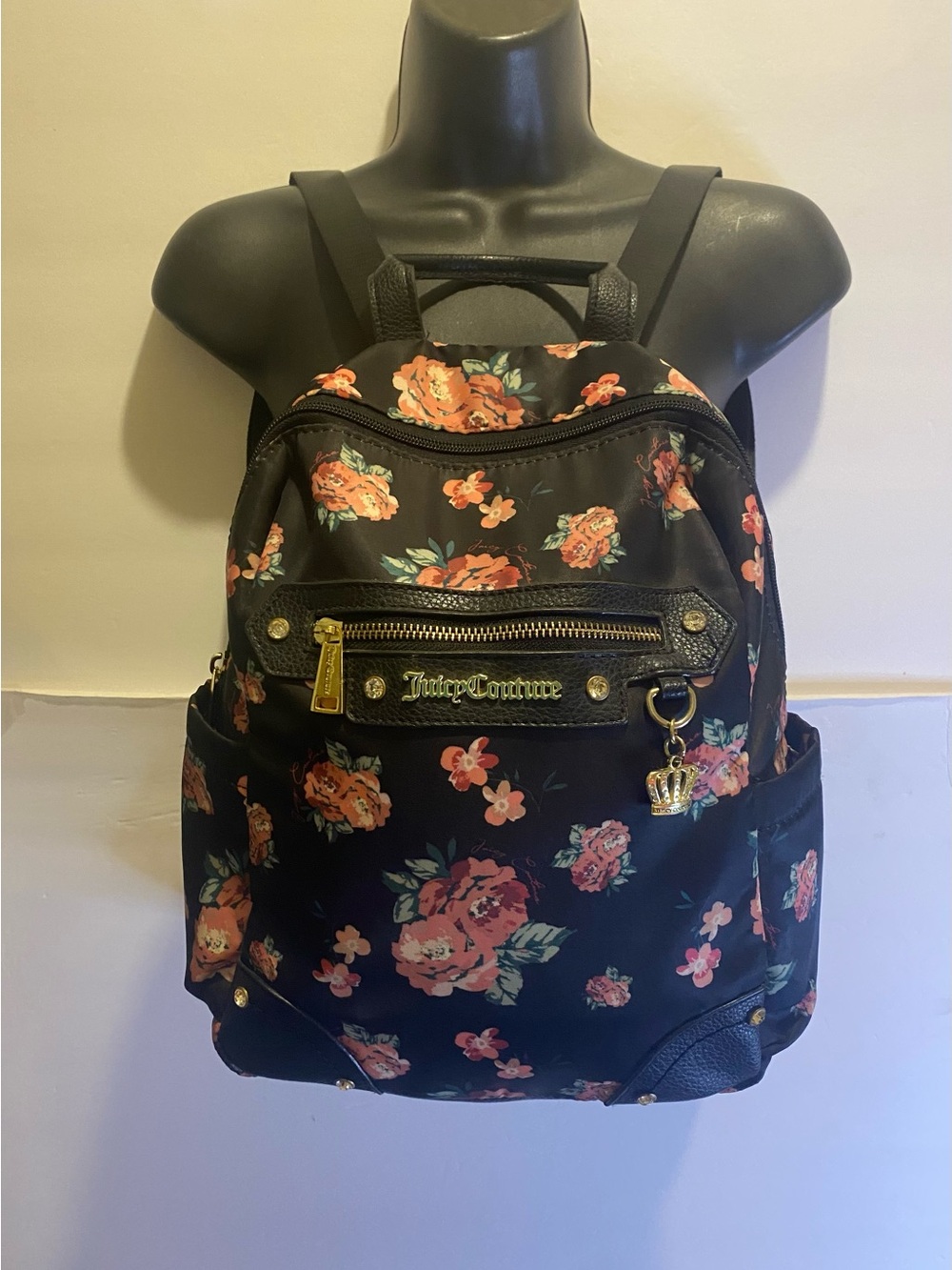 Juicy Couture Romantic Rose Mini Backpack Black Gold Hardware 🌸🖤🪷
